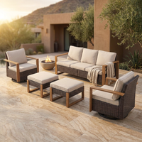 Wicker Patio Furniture Sets,5 Pieces Outdoor Conversation Sets with Swivel Rocker Chairs Sofa and Ottomans for Deck Porch Poolside — Studio Shot