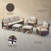 Wicker Patio Furniture Sets,5 Pieces Outdoor Conversation Sets with Swivel Rocker Chairs Sofa and Ottomans for Deck Porch Poolside — infographic