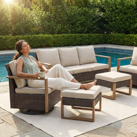 Wicker Patio Furniture Sets,5 Pieces Outdoor Conversation Sets with Swivel Rocker Chairs Sofa and Ottomans for Deck Porch Poolside — Lifestyle