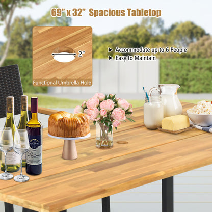 7 Pieces Rattan Patio Dining Set with Umbrella Hole