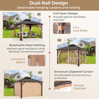 12 X 12 Feet Double-Roof Patio Hardtop Gazebo with Galvanized Steel Roof Netting and Curtains