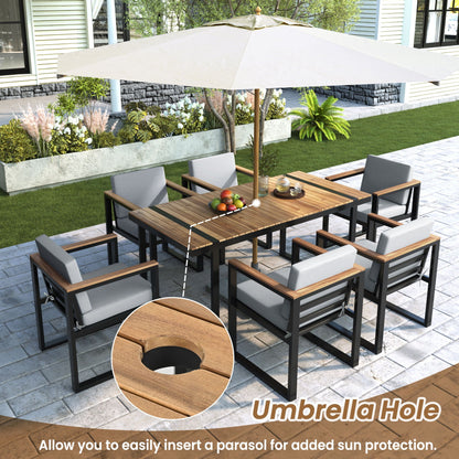 7 Pieces Outdoor Dining Set Patio Dining Table And Chair Set With And Removable Cushions For Patio