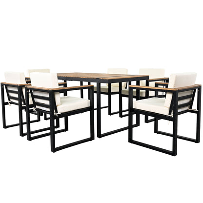 7 Pieces Outdoor Dining Set Patio Dining Table And Chair Set With And Removable Cushions For Patio