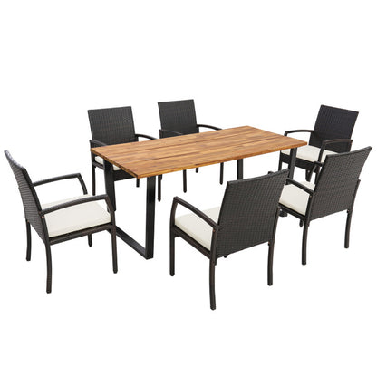 7 Pieces Rattan Patio Dining Set with Umbrella Hole