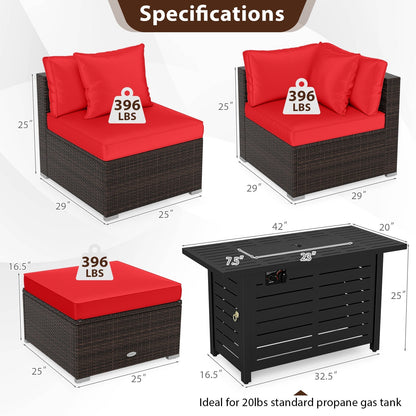 Heavy-duty Frame Rattan Sofa Set with 60000 BTU Firepit Table