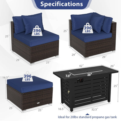 Heavy-duty Frame Rattan Sofa Set with 60000 BTU Firepit Table