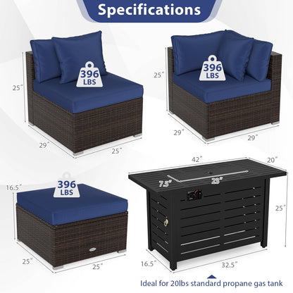 Heavy-duty Frame Rattan Sofa Set with 60000 BTU Firepit Table