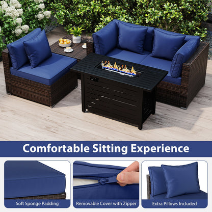 Heavy-duty Frame Rattan Sofa Set with 60000 BTU Firepit Table