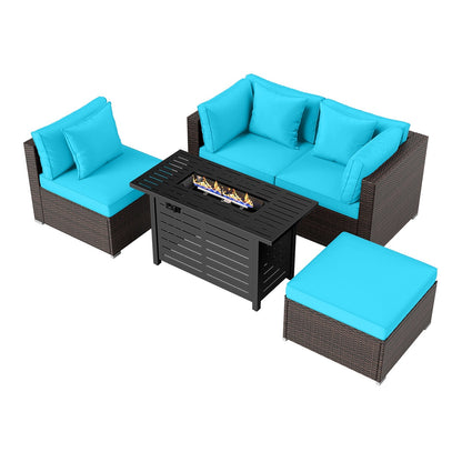 Heavy-duty Frame Rattan Sofa Set with 60000 BTU Firepit Table